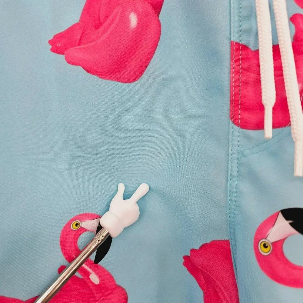 Asos Swim Shorts 2XL Blue Pink Flamingo Print Unlined Pockets Elastic Waist Tie